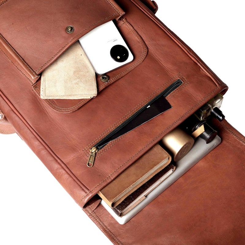 cuero Vintage Full Grain Leather Laptop Backpack, Handmade Rucksack, Premium Quality & Classic Charm, leather backpack for men and women - For Hiking, Vacation, School, Colleges, Office - Image 4